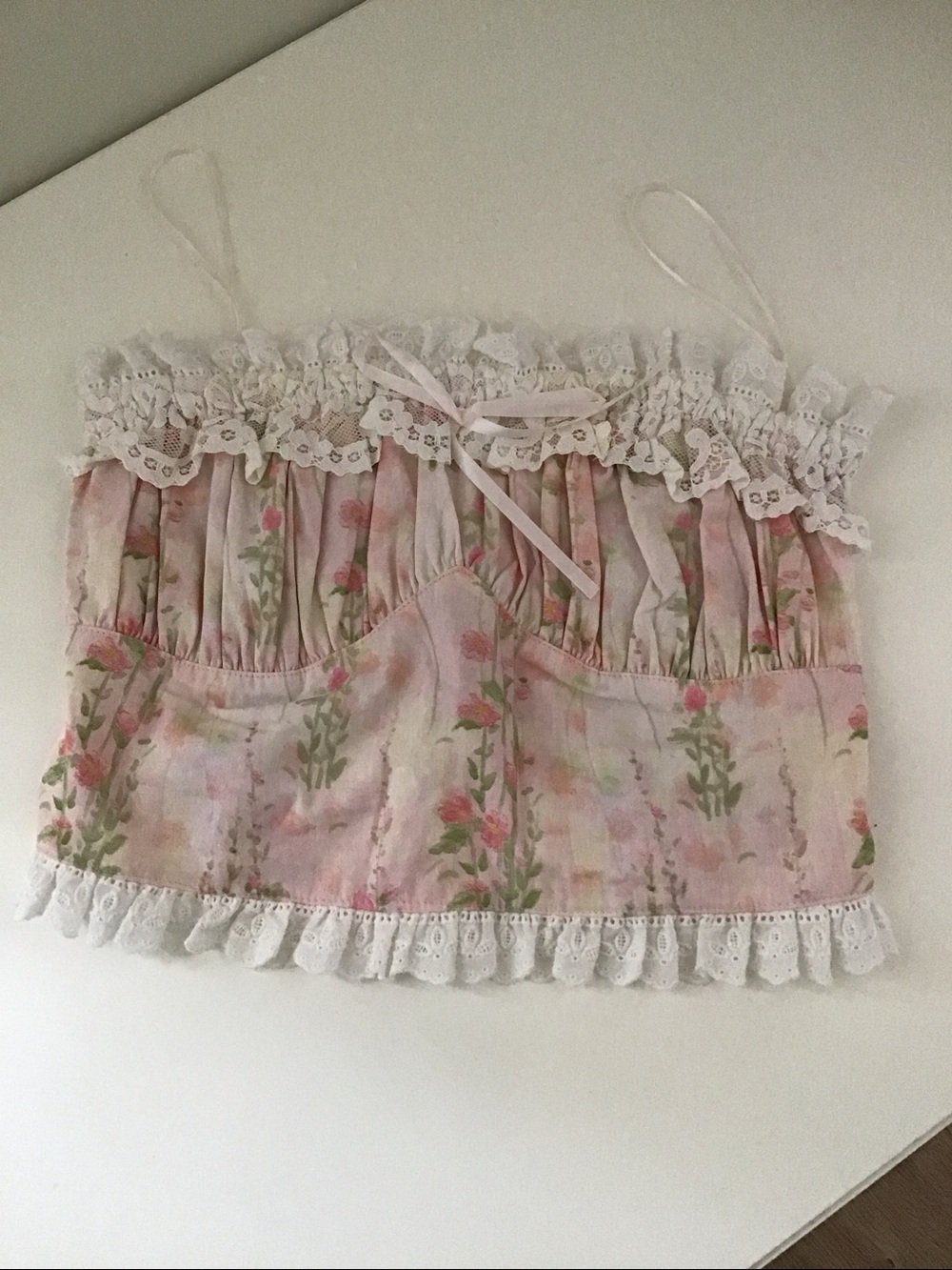 Altar'd State Pink Floral Smocked Camisole with Lace Trim juniors sz s